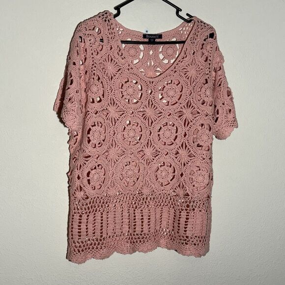 Romans Top Set Womens Plus 14/16 Peach Tank top/Crochet Blouse‎ cottagecorp - Picture 1 of 13